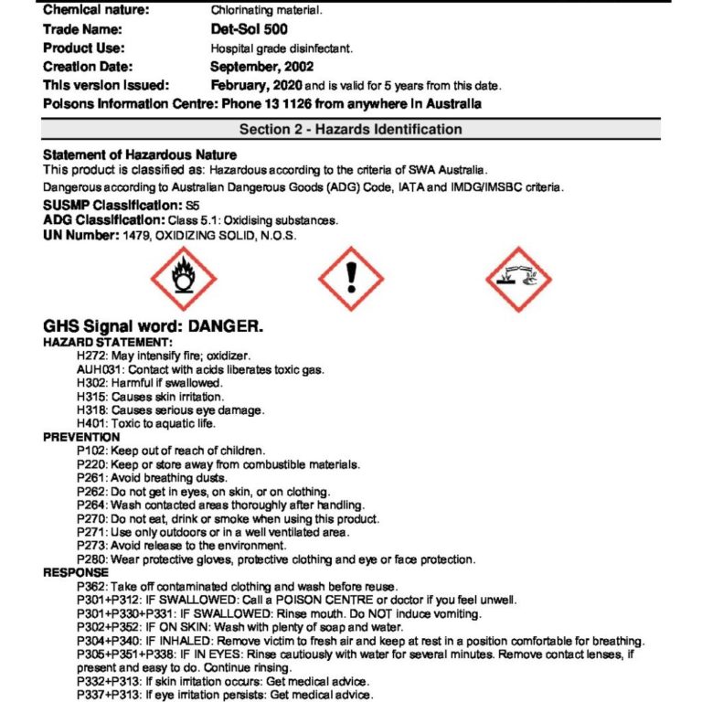 Det-Sol 500 - Eucalip Group Hospital-Grade Disinfectant